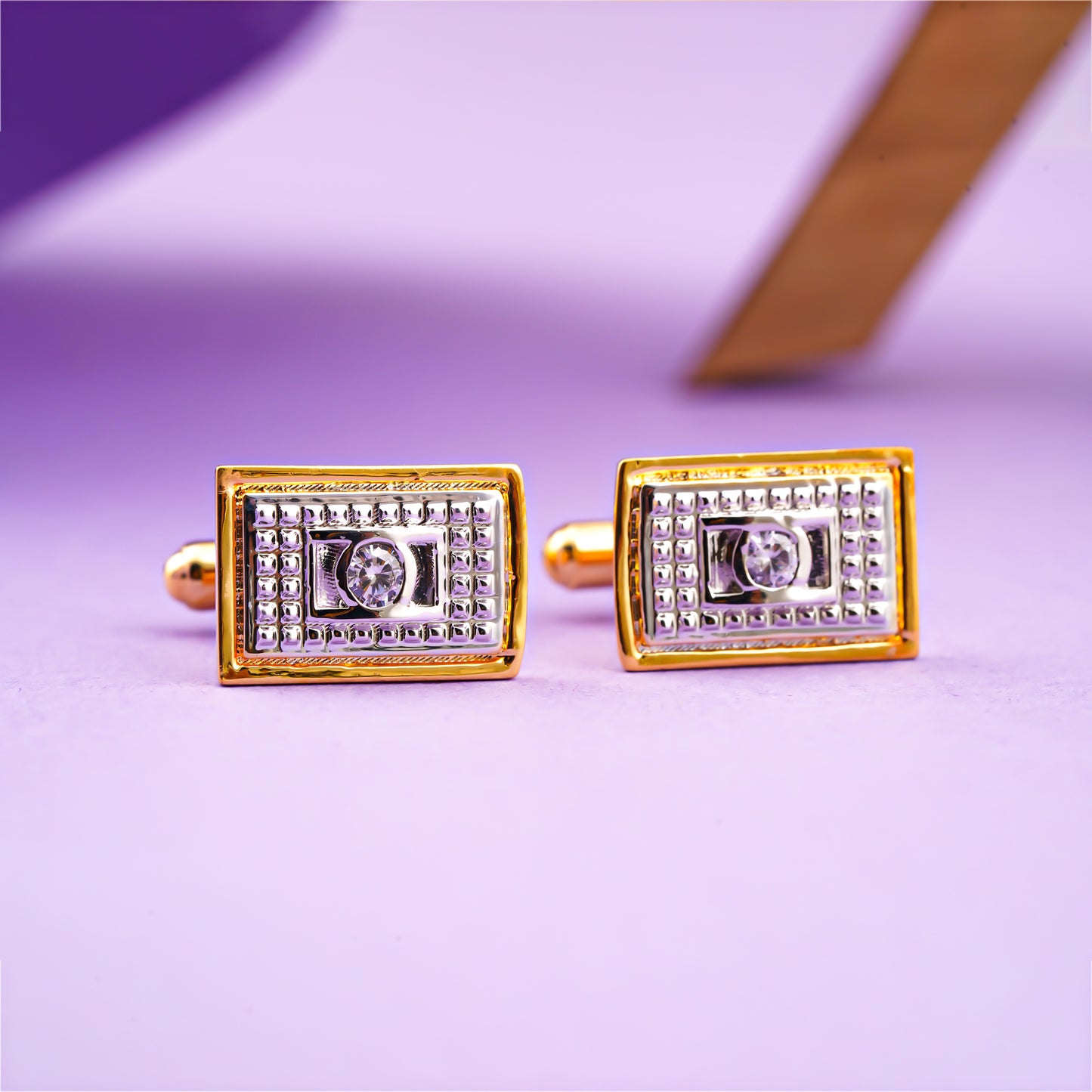 Silver Hollow Cufflinks With 14K Gold Plated