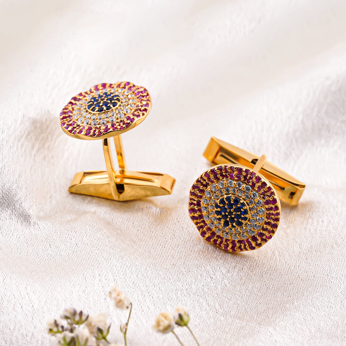 Silver Multi Color Cufflinks In 14K Gold Plated