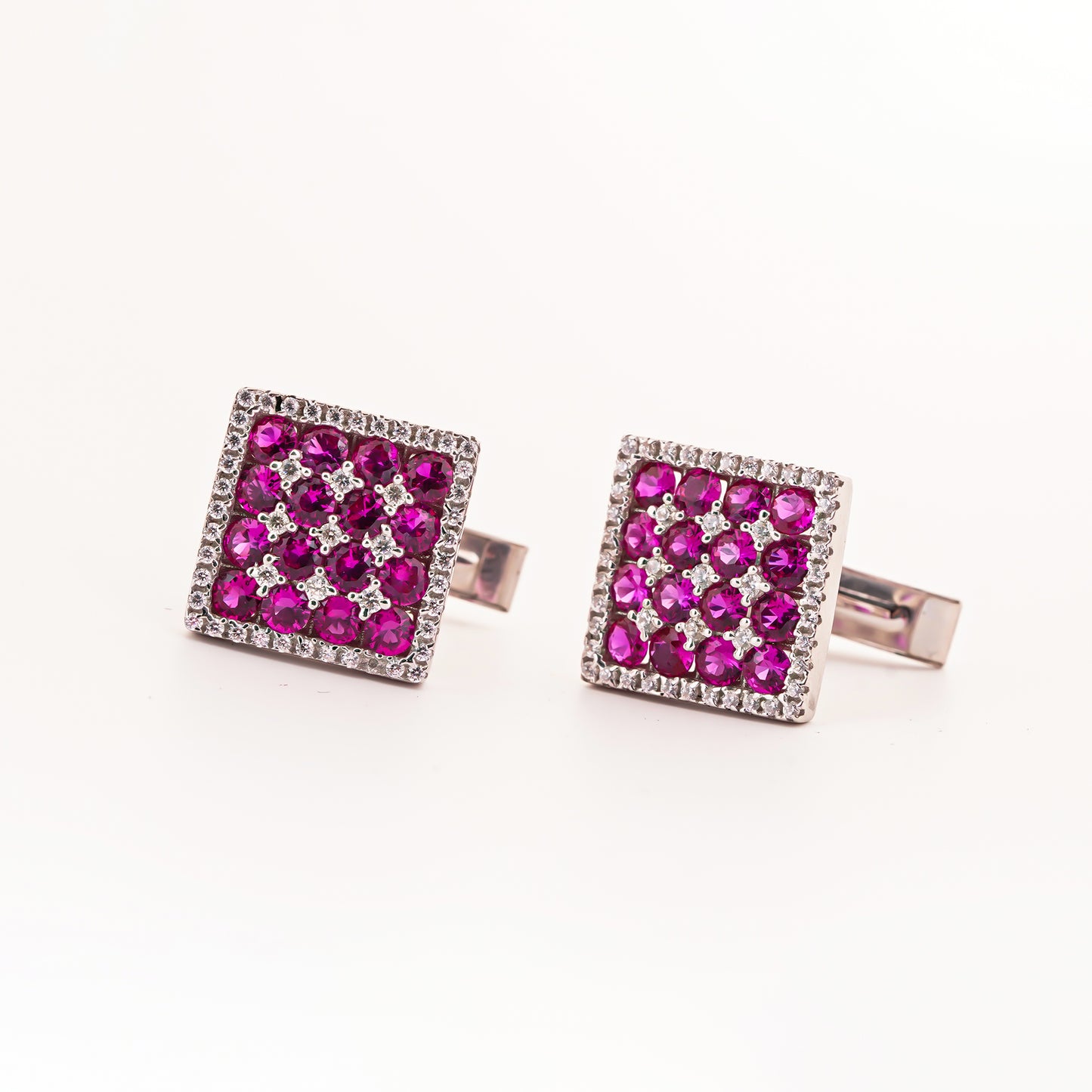 Silver Pink Ruby Square Cufflinks