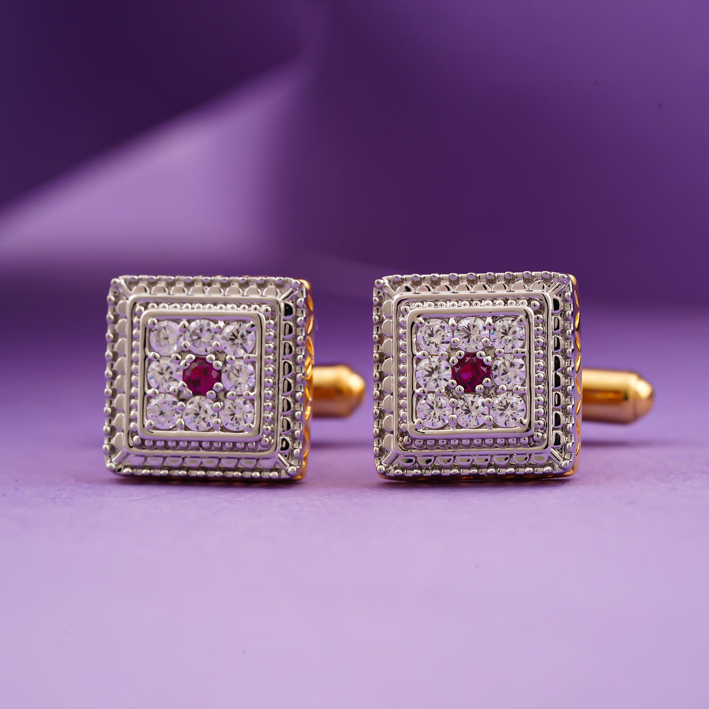 Silver Stunning Ruby Cufflinks With 14K Gold Plated