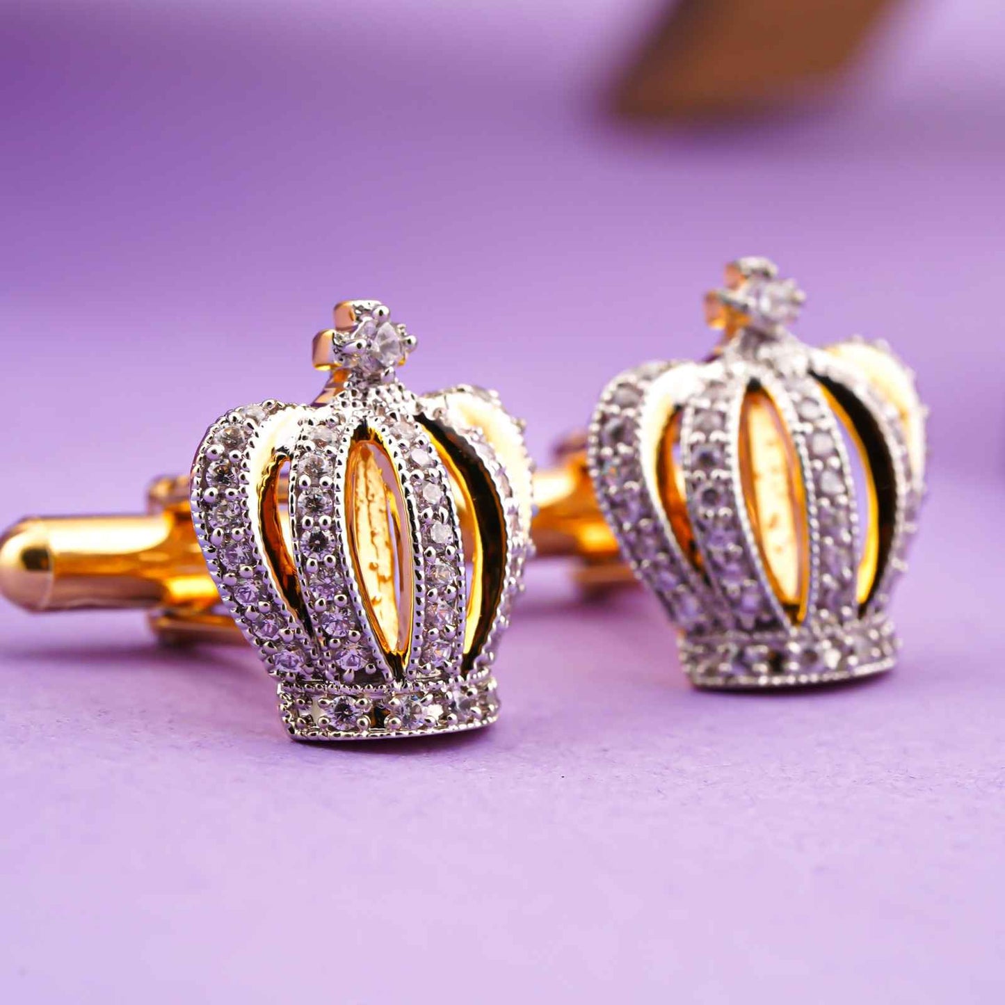 King Crown Diamond Cufflinks with 14K Gold Plated