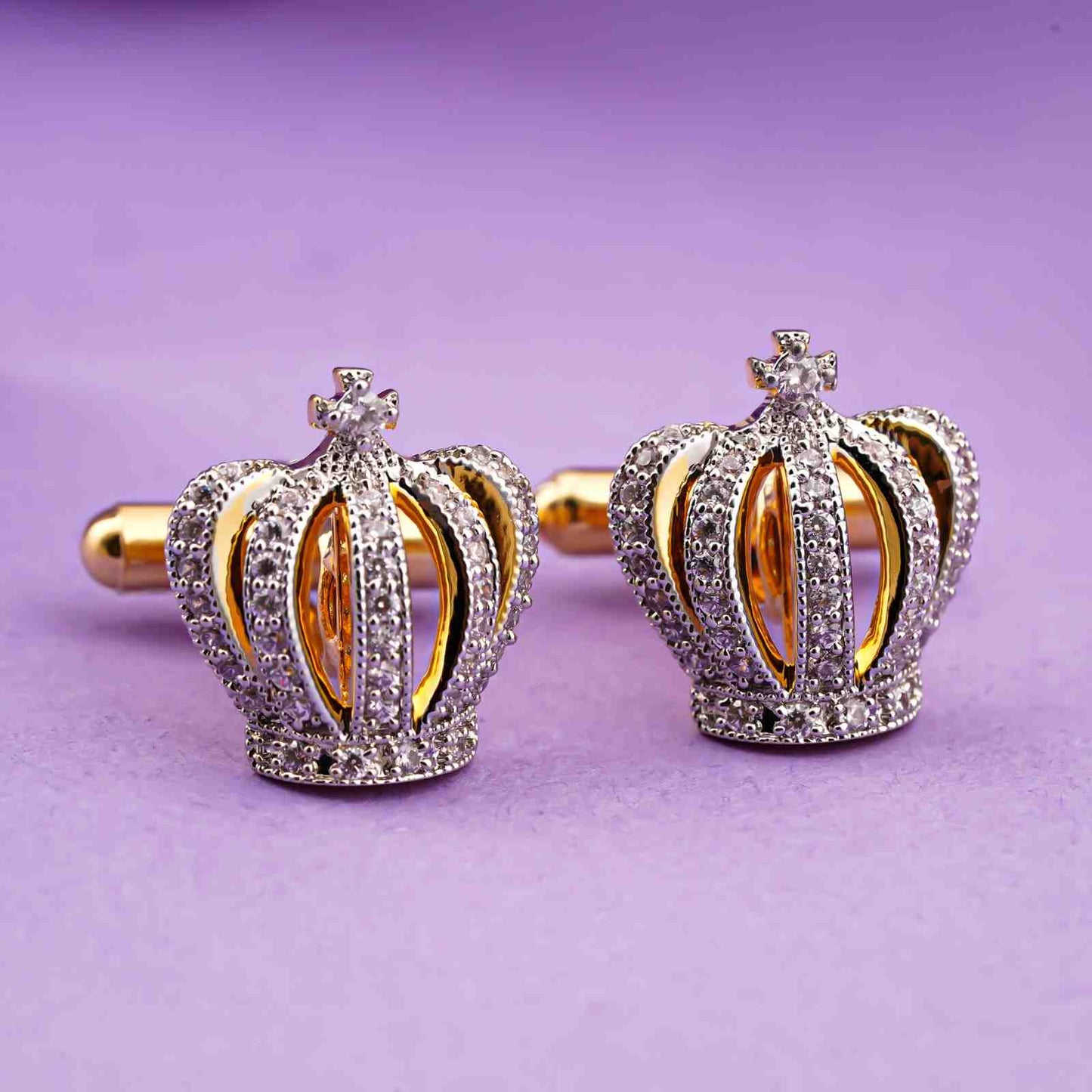 King Crown Diamond Cufflinks with 14K Gold Plated