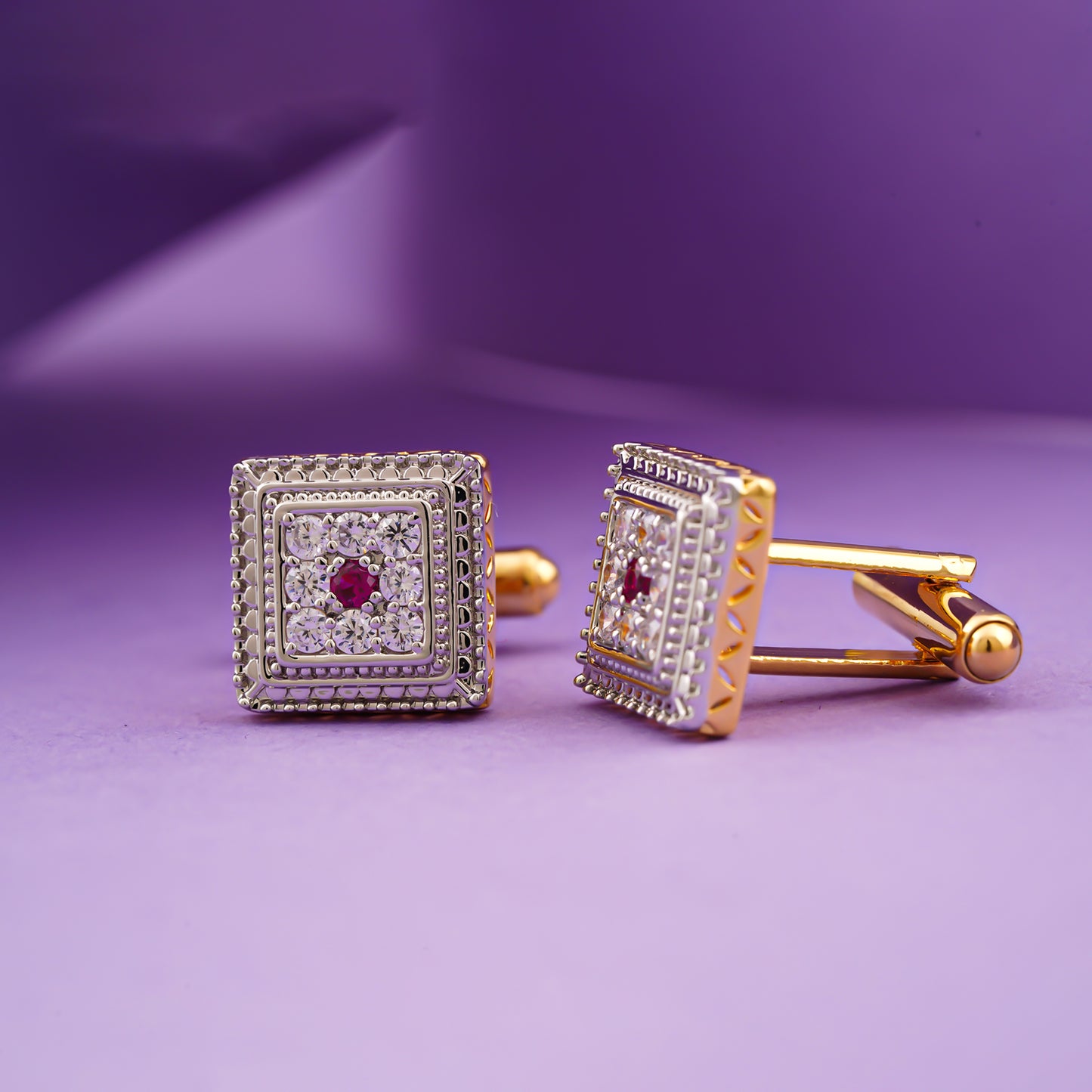 Silver Stunning Ruby Cufflinks With 14K Gold Plated