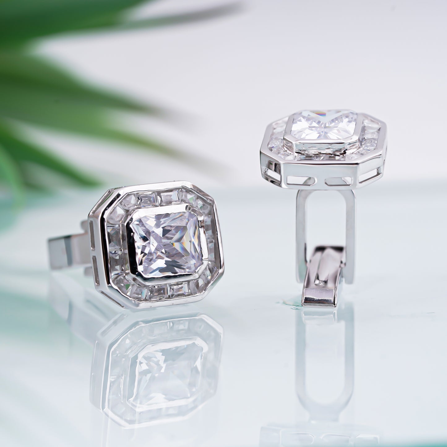 Silver Radiant Bezel Cufflinks For Men