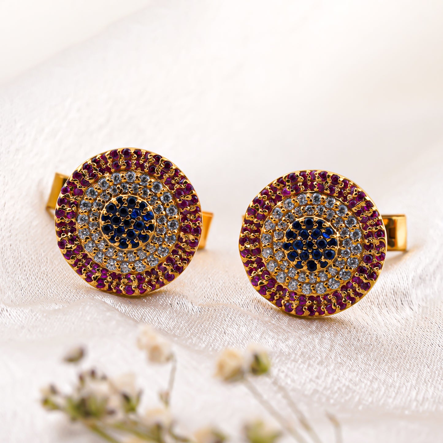 Silver Multi Color Cufflinks In 14K Gold Plated