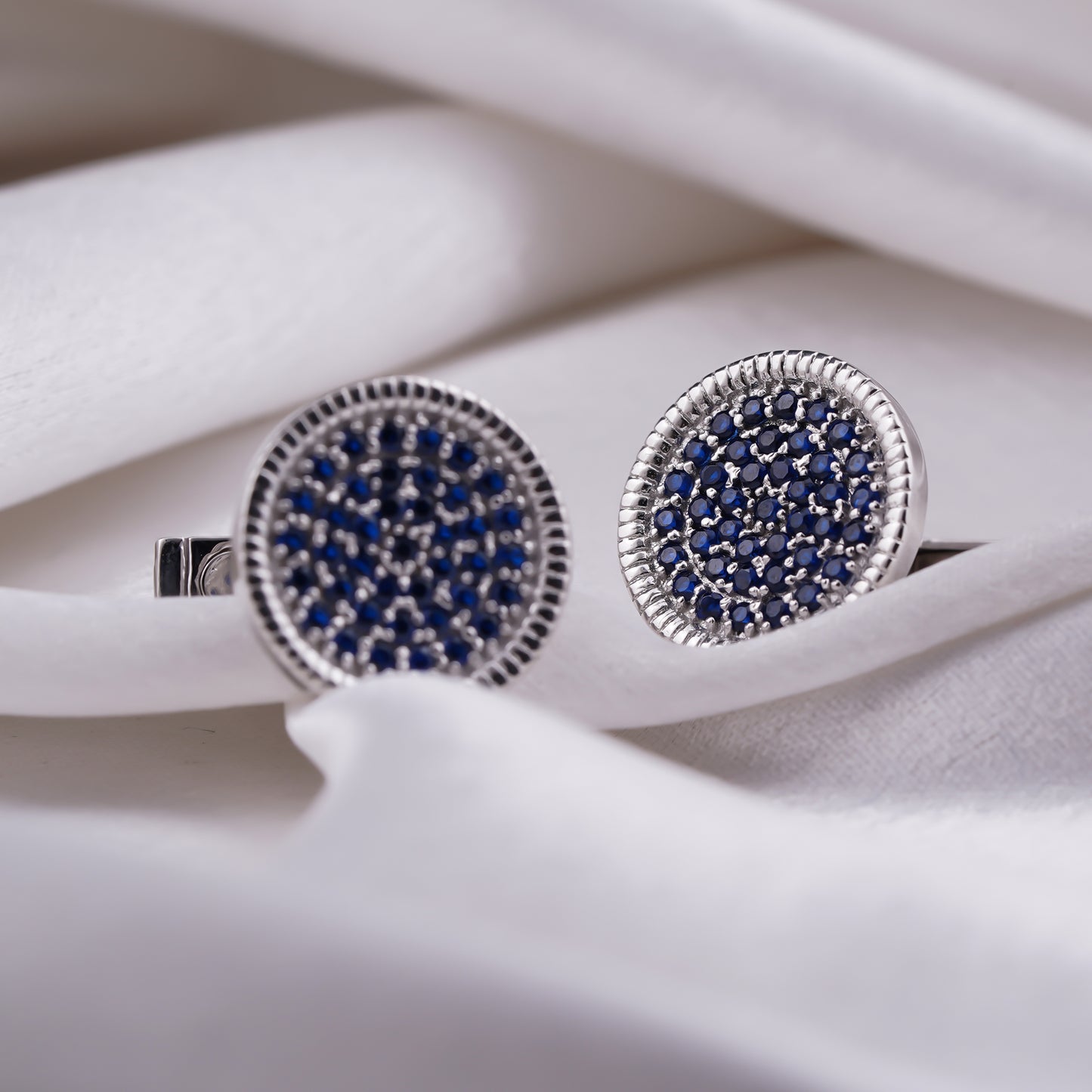 Silver Sapphire Circle Cufflinks