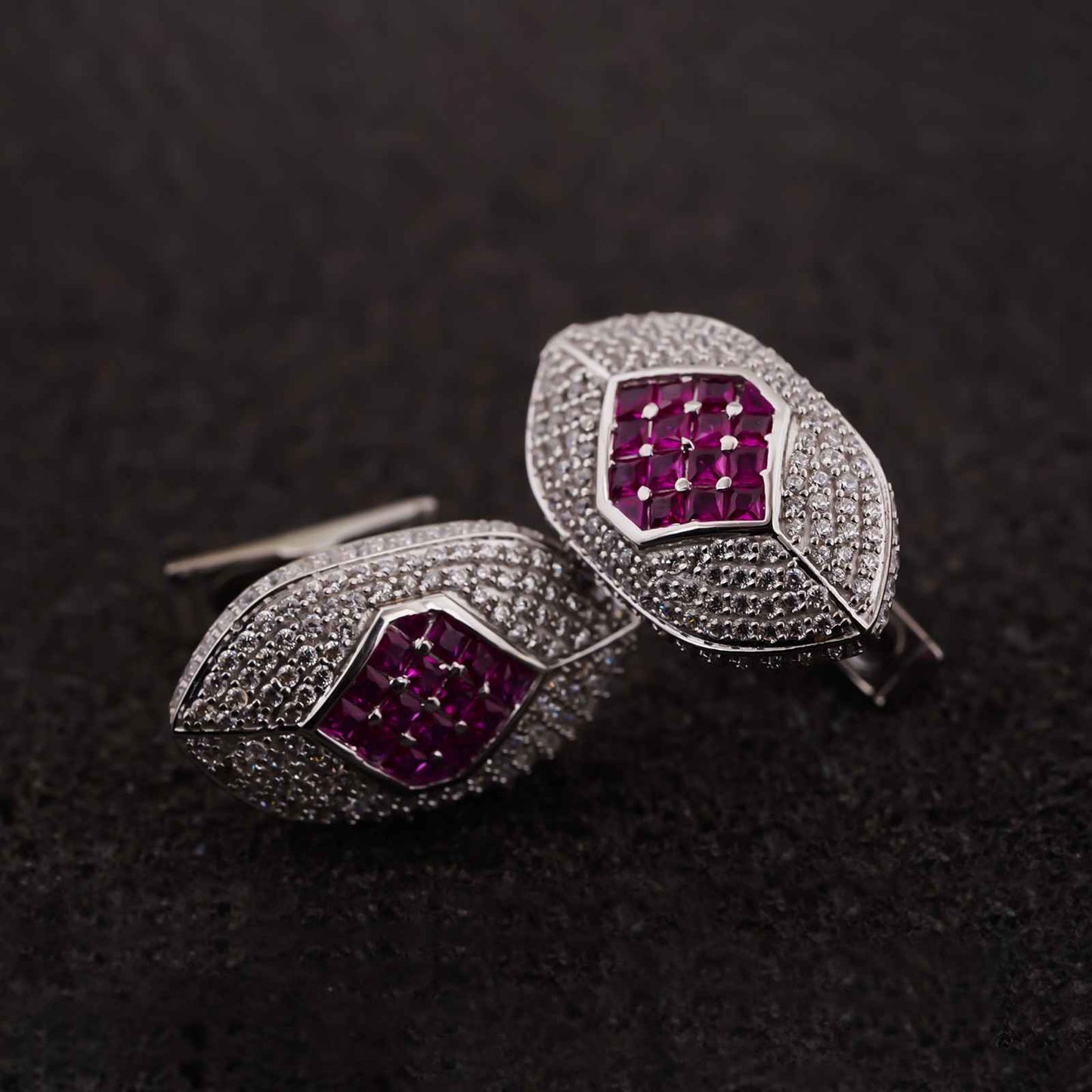 925 Sterling Silver Pink Ruby & Diamond Cufflinks For Men