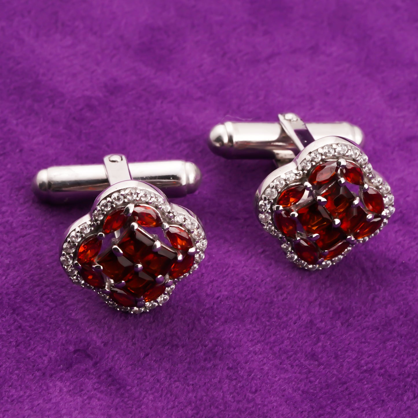 Silver Clover Red Garnet Men's Cufflink