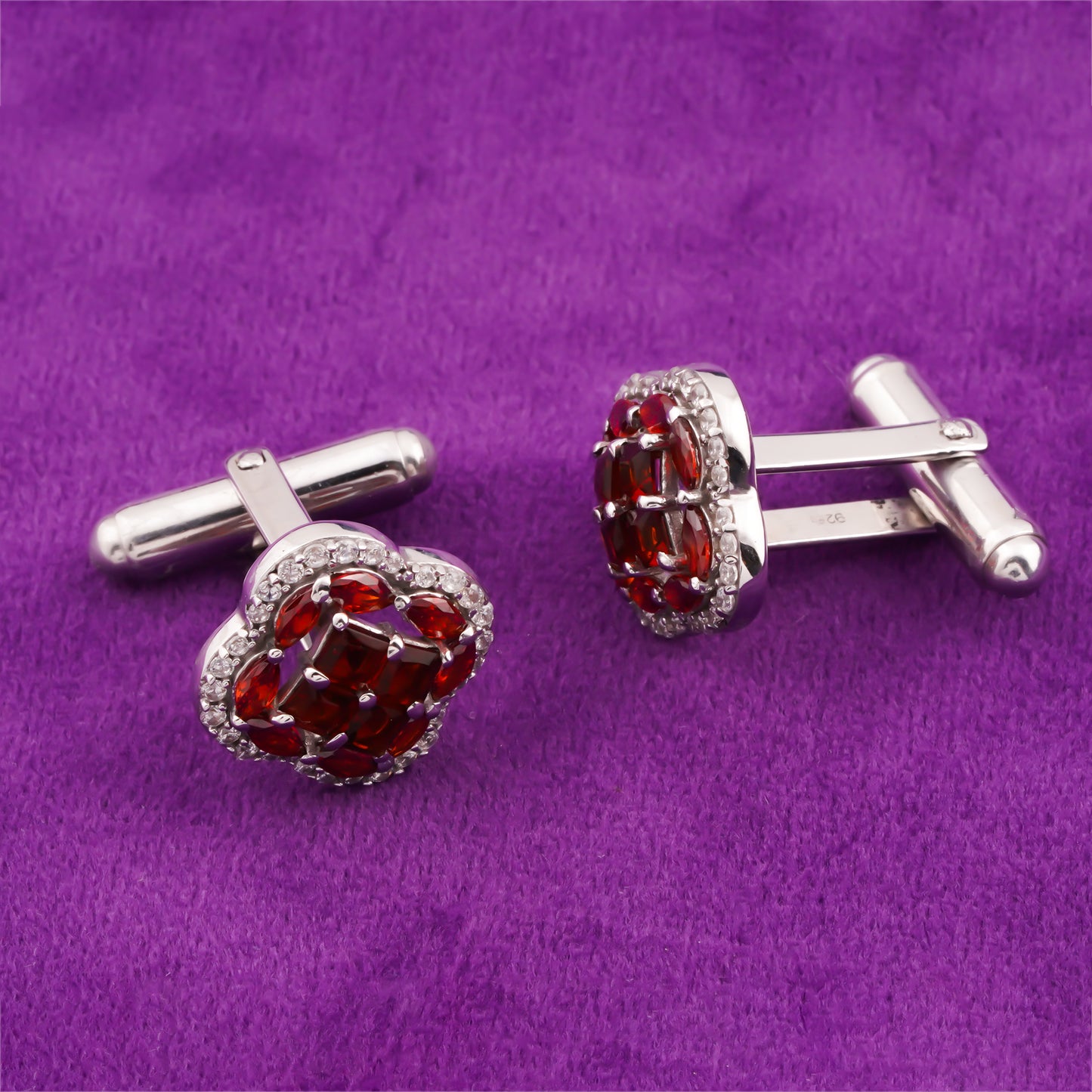 Silver Clover Red Garnet Men's Cufflink