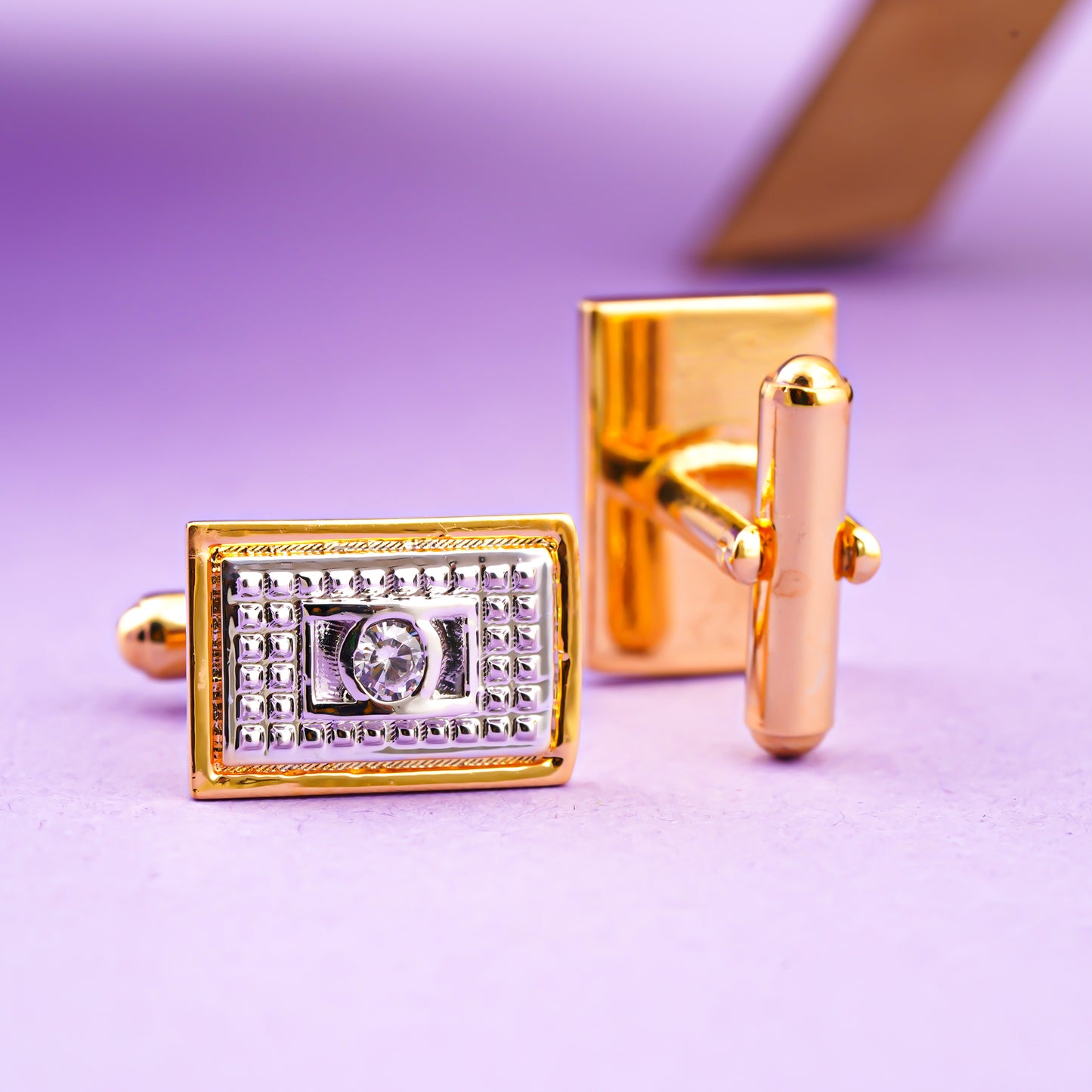 Silver Hollow Cufflinks With 14K Gold Plated