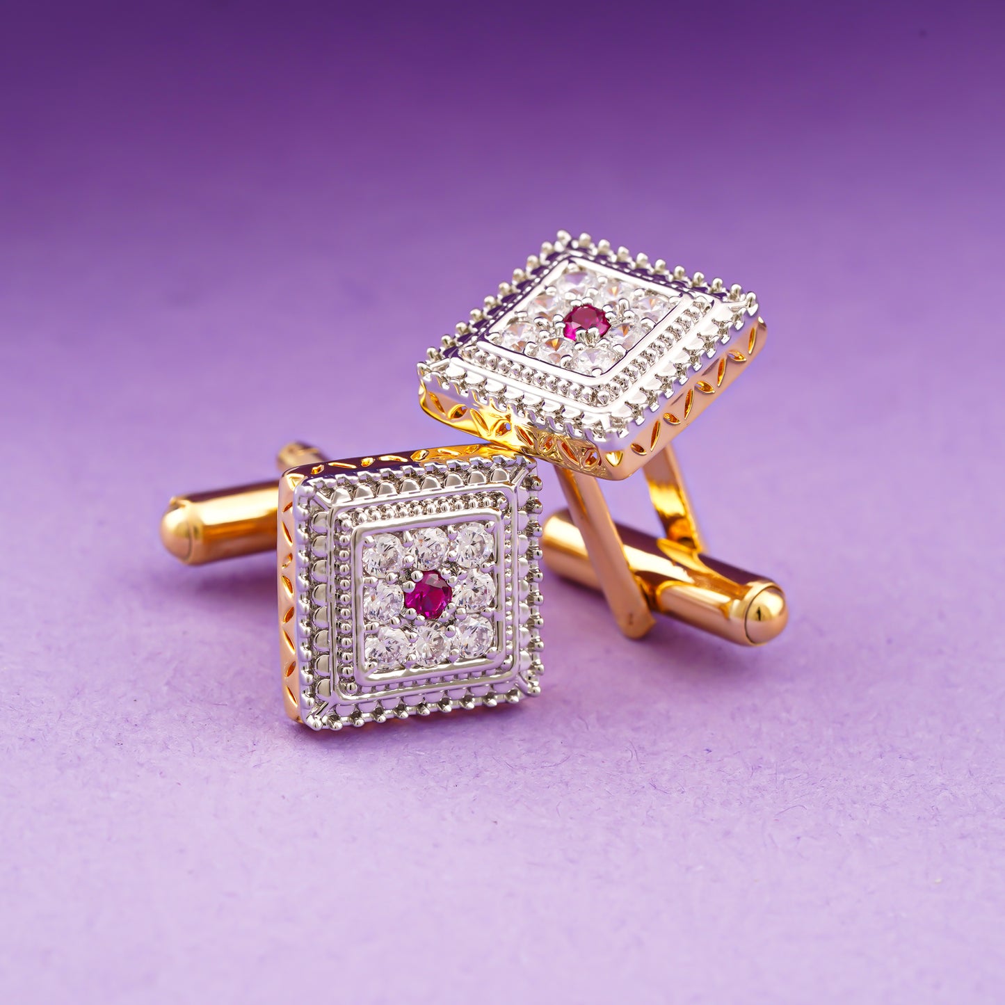 Silver Stunning Ruby Cufflinks With 14K Gold Plated