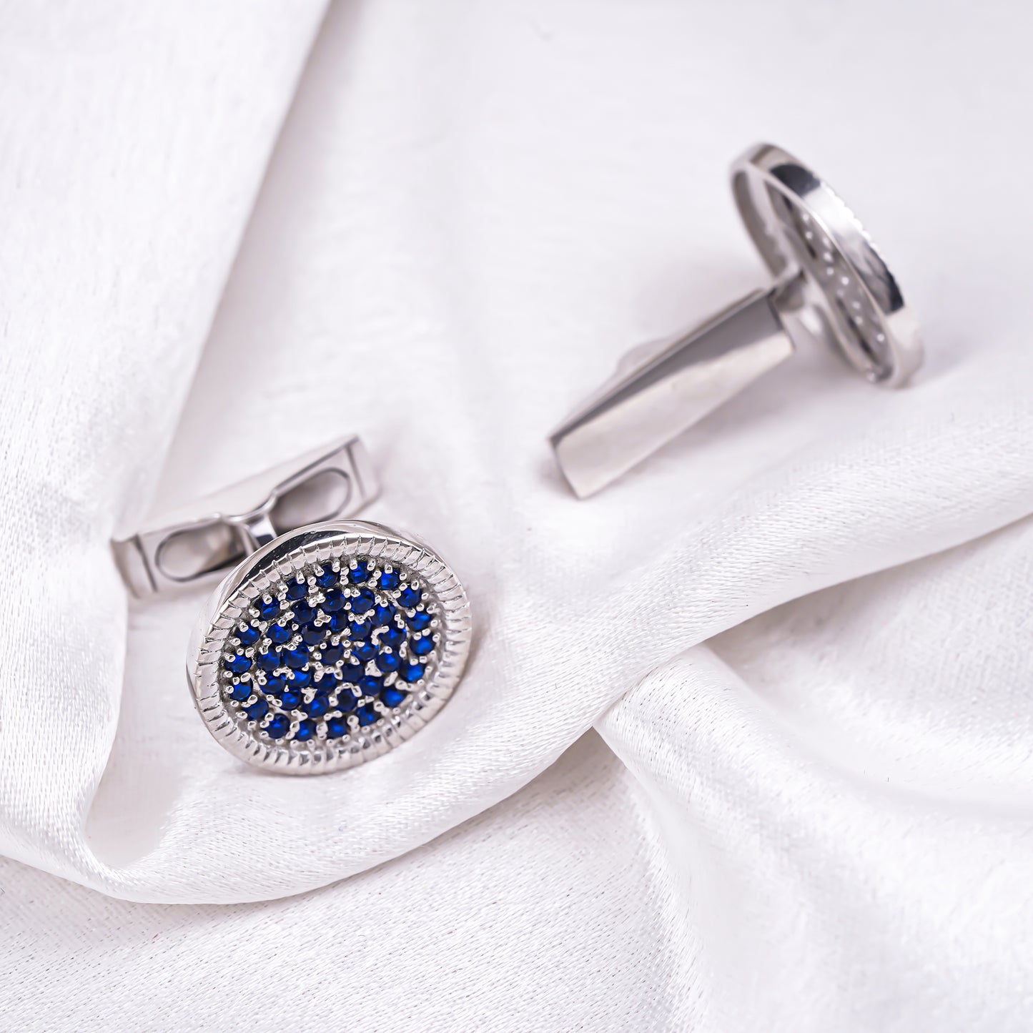 Silver Sapphire Circle Cufflinks
