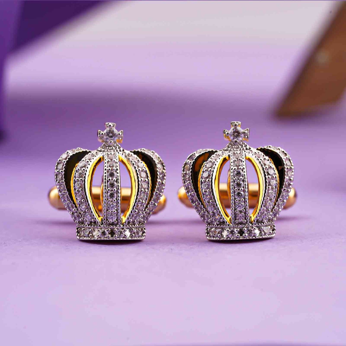 King Crown Diamond Cufflinks with 14K Gold Plated