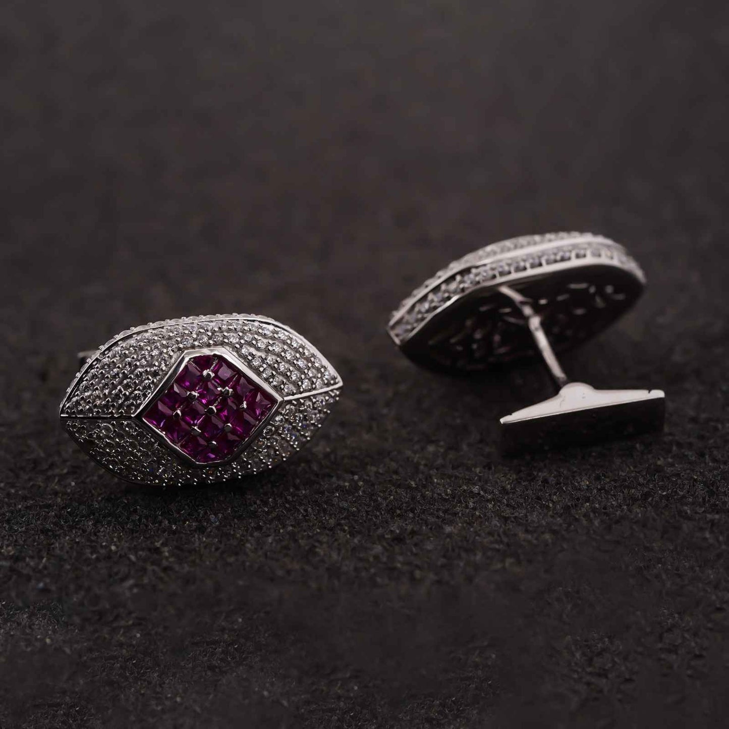 925 Sterling Silver Pink Ruby & Diamond Cufflinks For Men