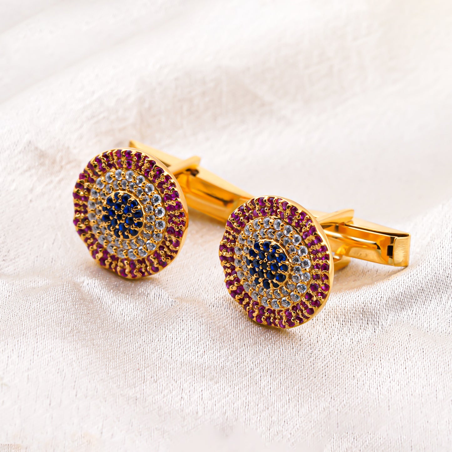 Silver Multi Color Cufflinks In 14K Gold Plated