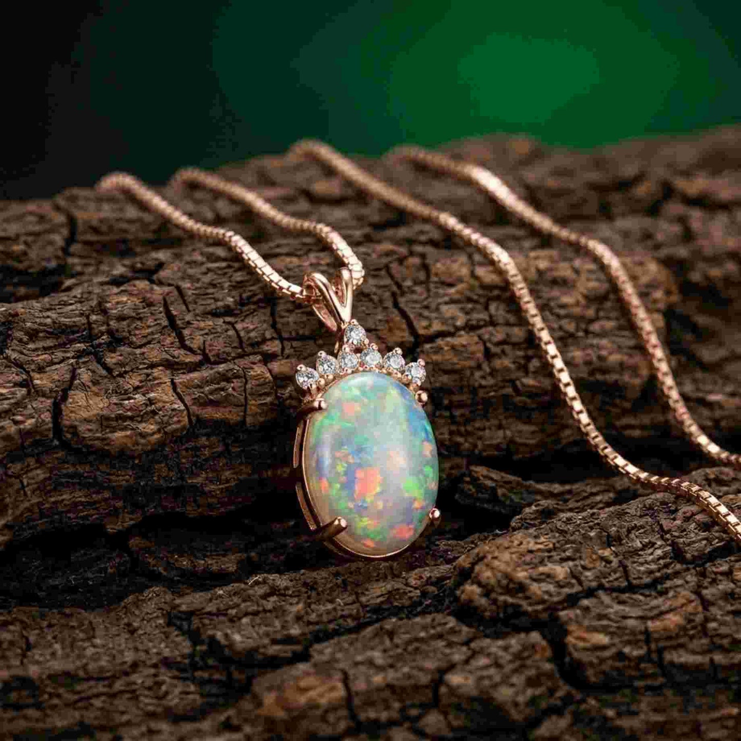 Silver Aurora Opal Crown Pendant Necklace For Her