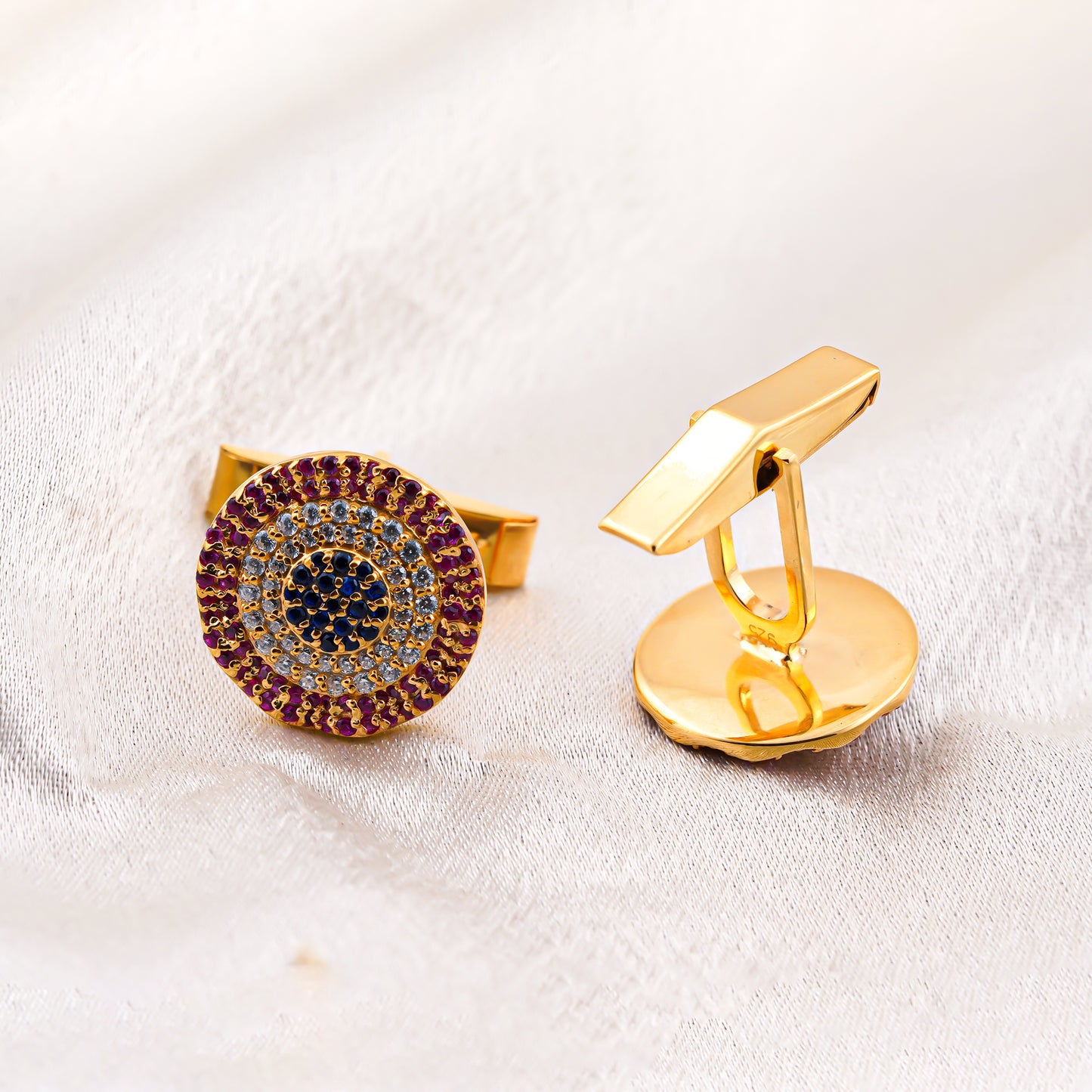 Silver Multi Color Cufflinks In 14K Gold Plated