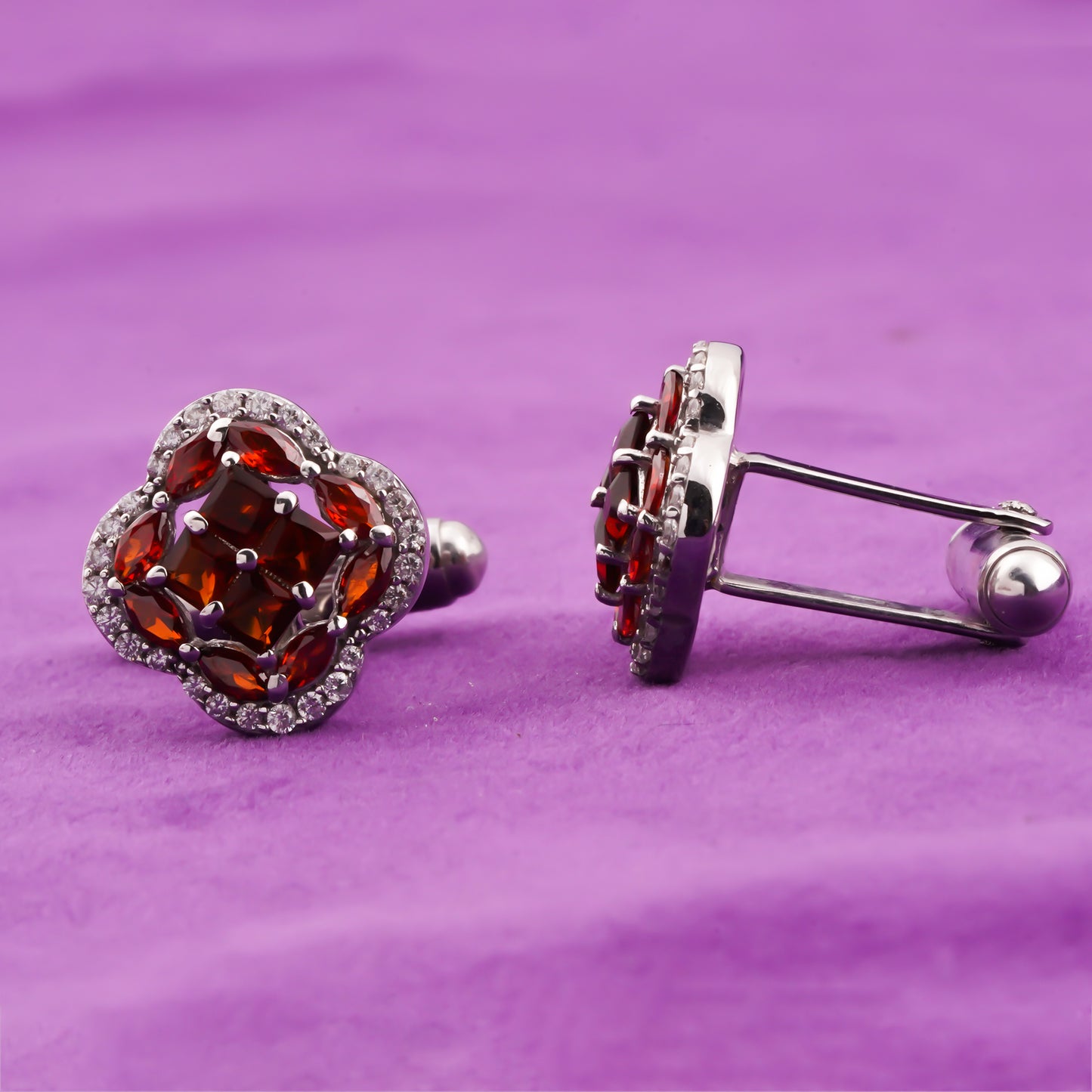 Silver Clover Red Garnet Men's Cufflink