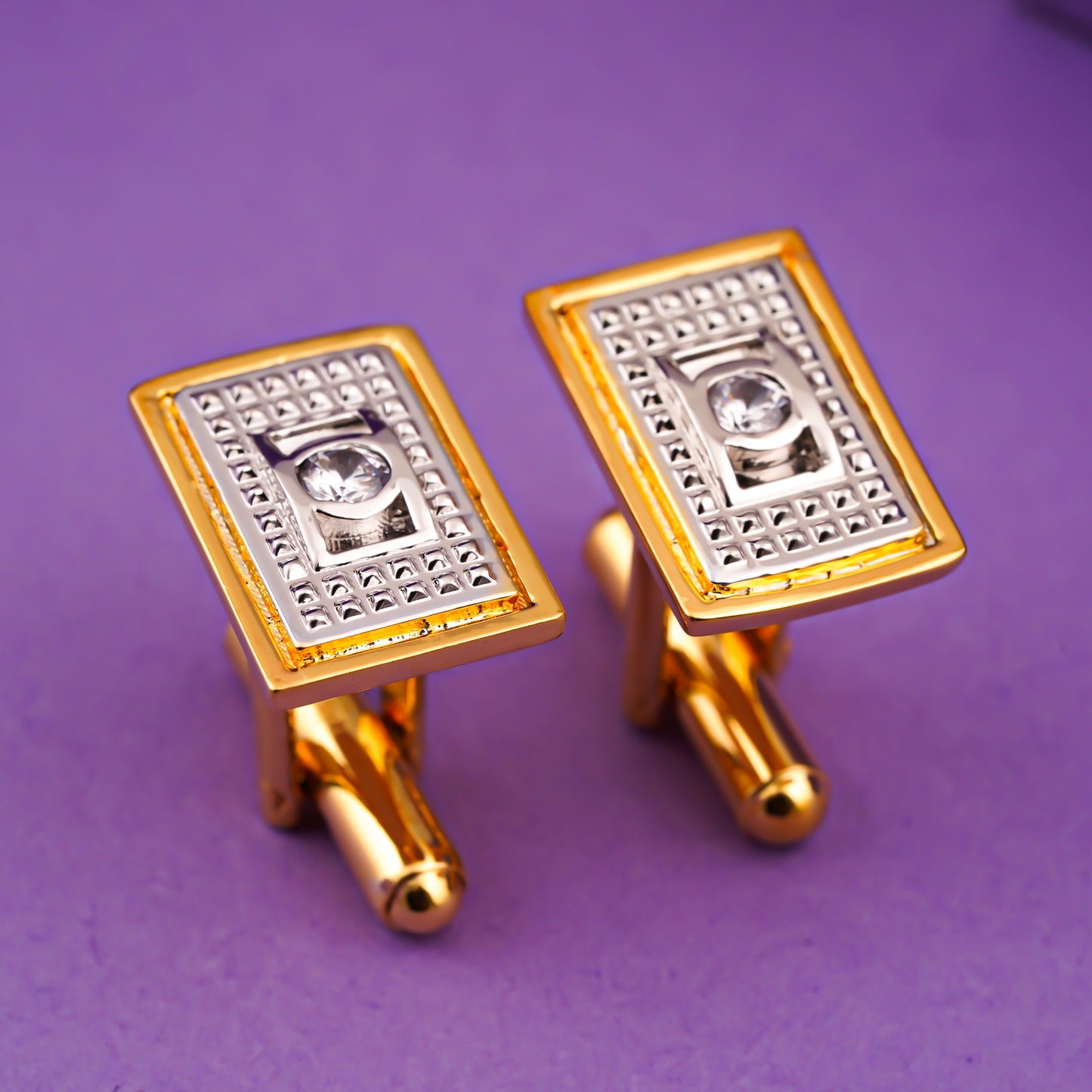 Silver Hollow Cufflinks With 14K Gold Plated