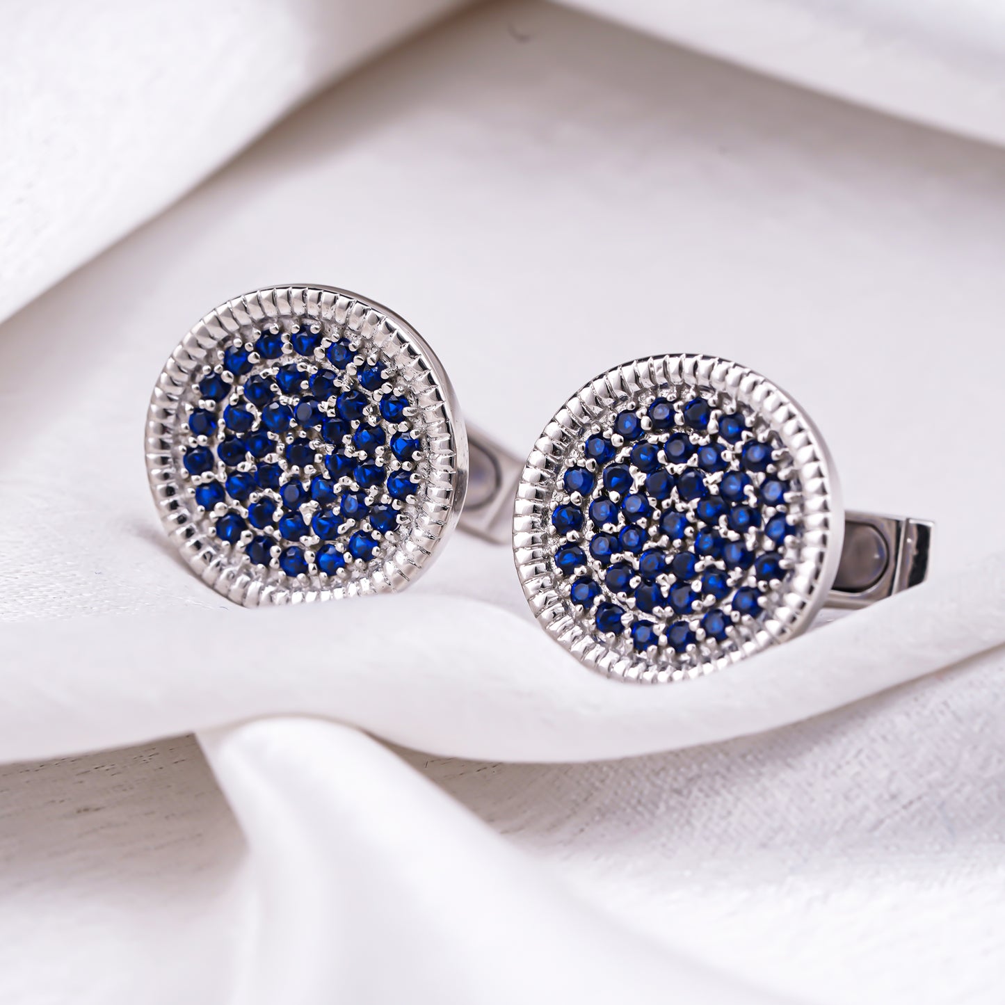 Silver Sapphire Circle Cufflinks