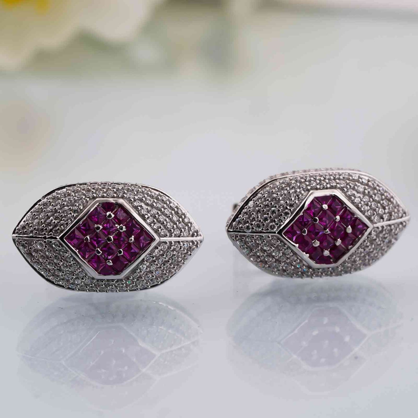 925 Sterling Silver Pink Ruby & Diamond Cufflinks For Men