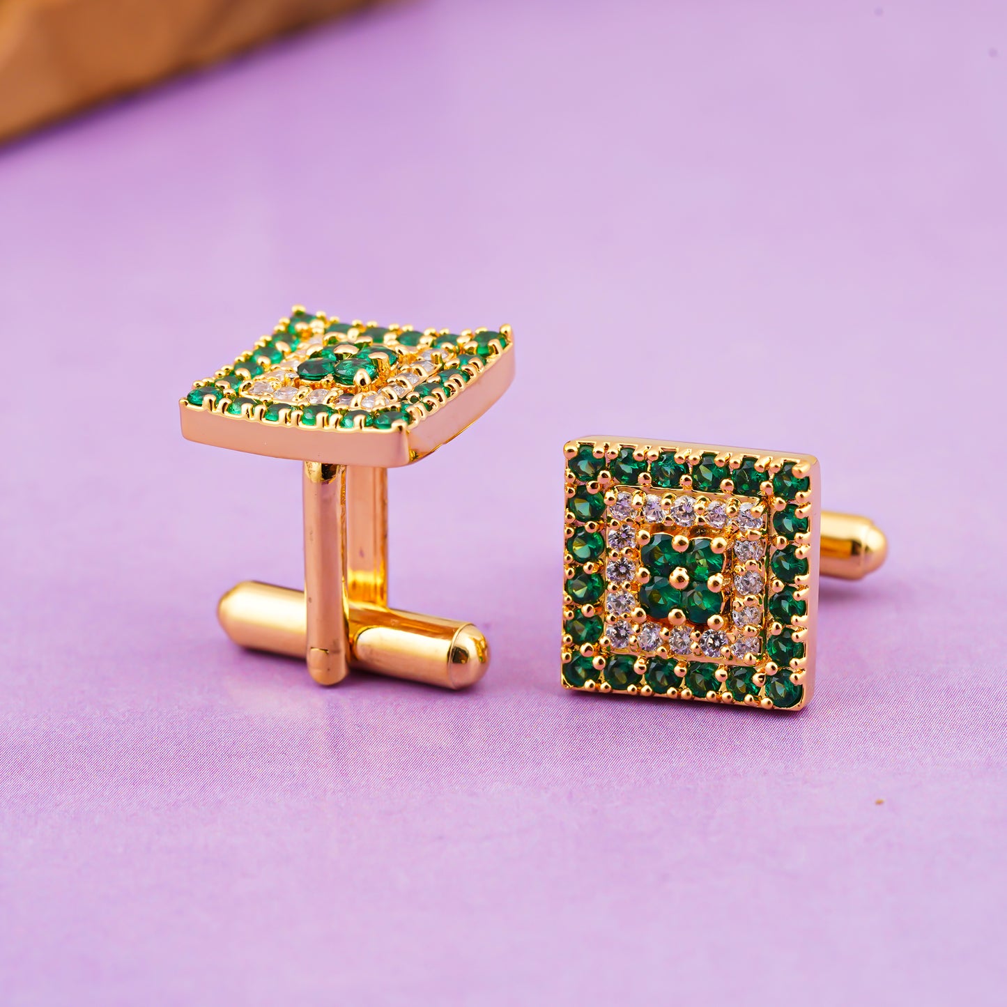 Green Emerald Cluster Cufflinks With 14K Gold Plated