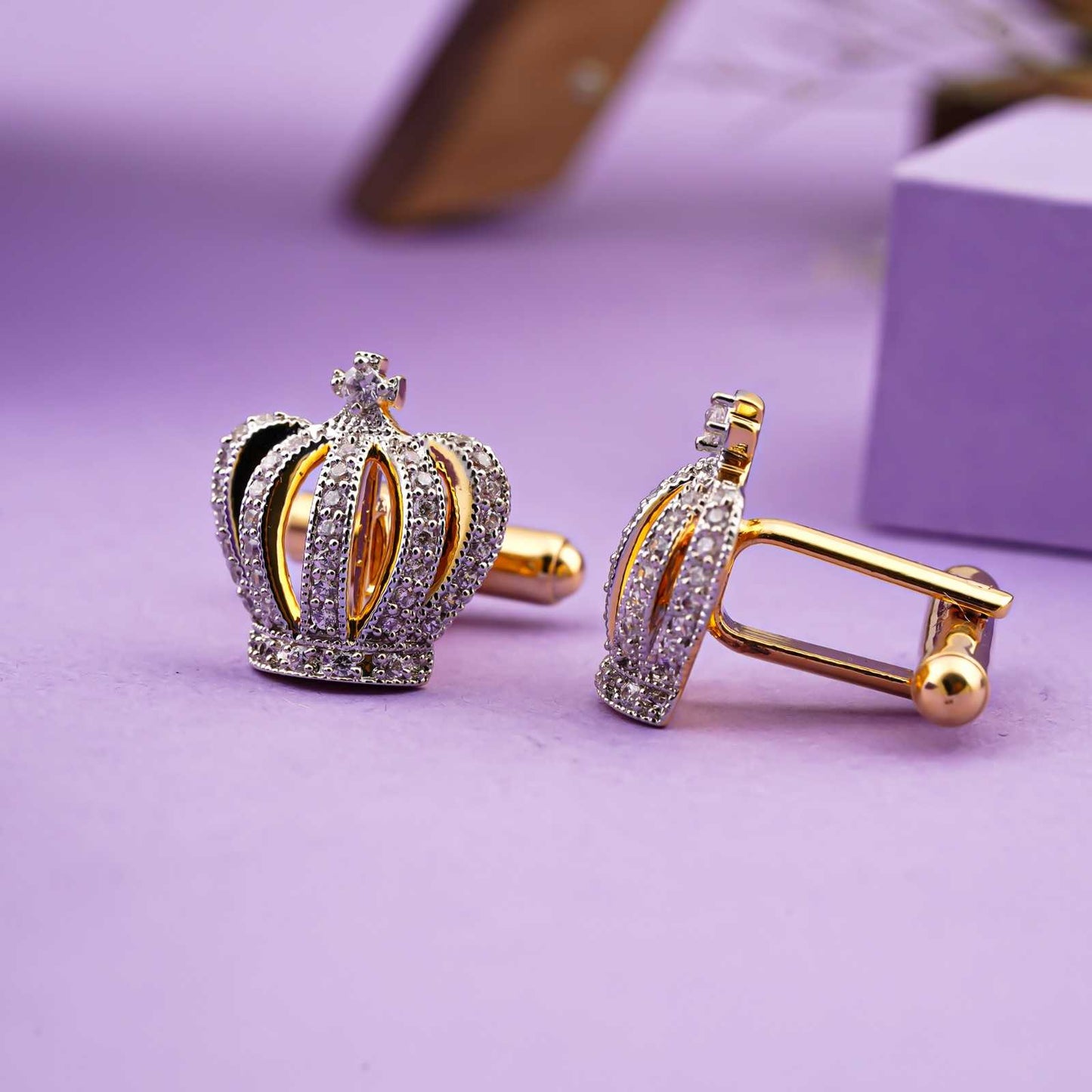 King Crown Diamond Cufflinks with 14K Gold Plated