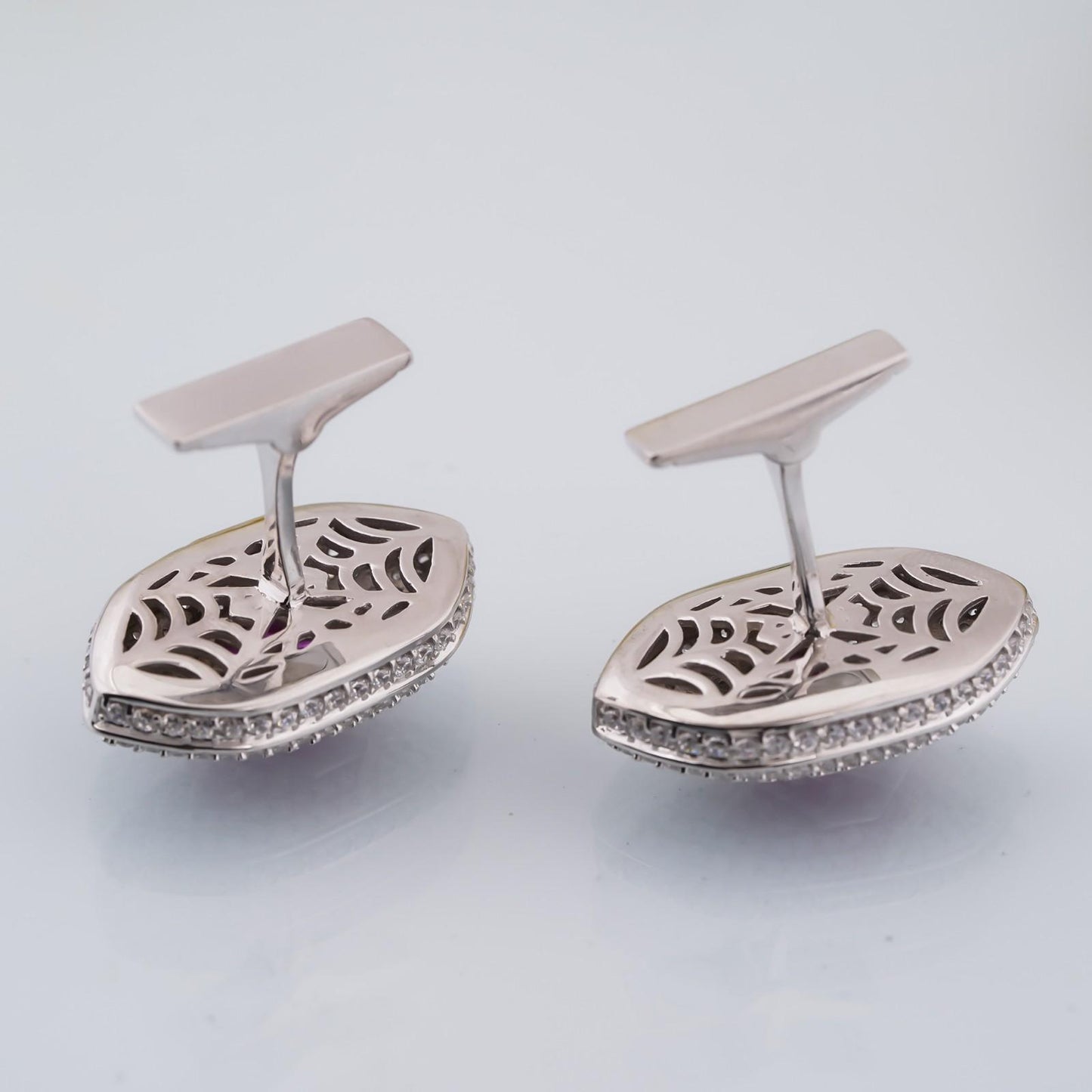 925 Sterling Silver Pink Ruby & Diamond Cufflinks For Men