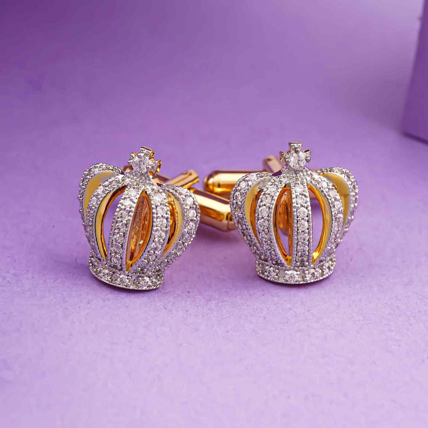 King Crown Diamond Cufflinks with 14K Gold Plated