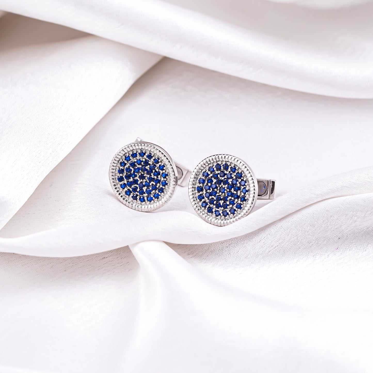 Silver Sapphire Circle Cufflinks