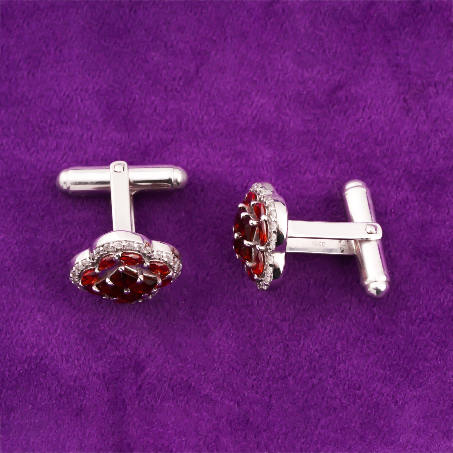 Silver Clover Red Garnet Men's Cufflink