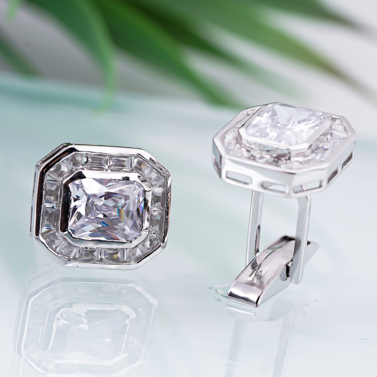 Silver Radiant Bezel Cufflinks For Men