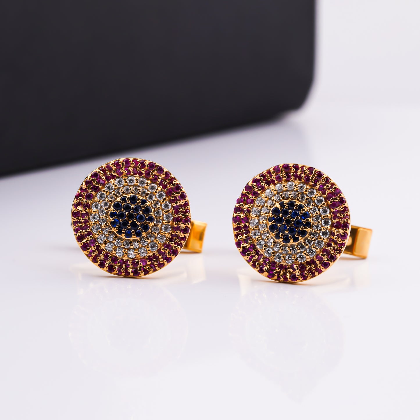 Silver Multi Color Cufflinks In 14K Gold Plated
