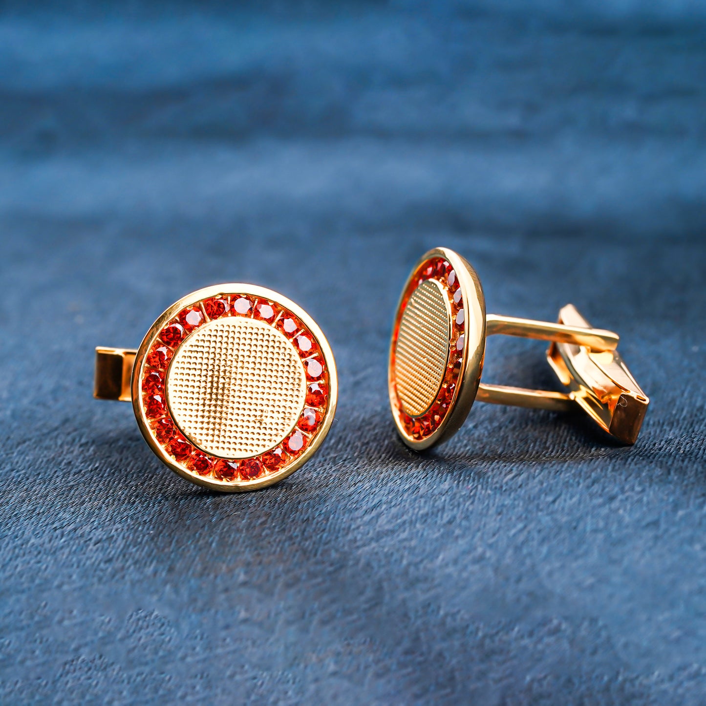 Silver Red Ruby Vintage Cufflinks In 14K Gold Plating