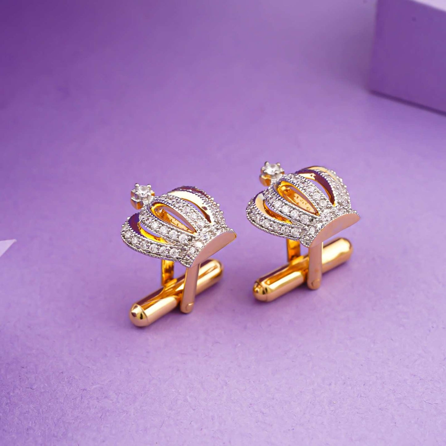 King Crown Diamond Cufflinks with 14K Gold Plated