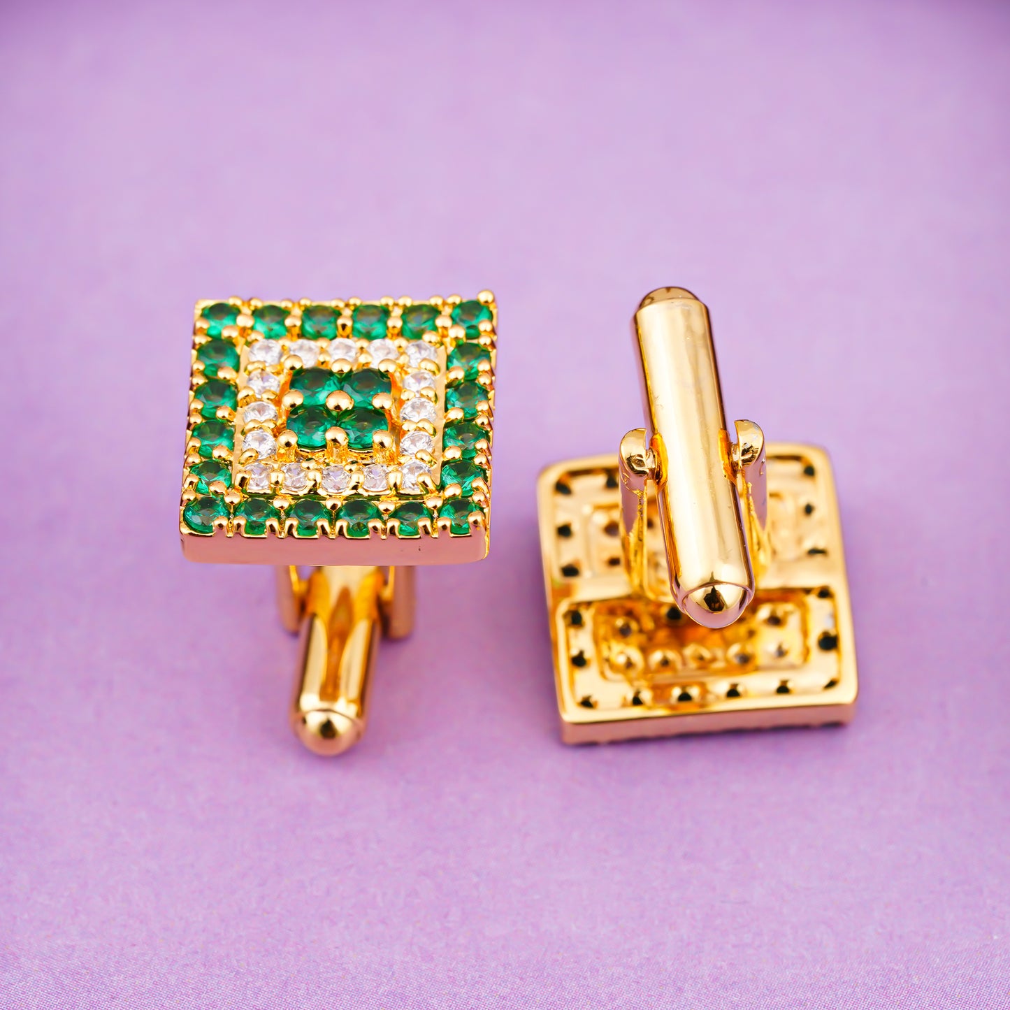 Green Emerald Cluster Cufflinks With 14K Gold Plated