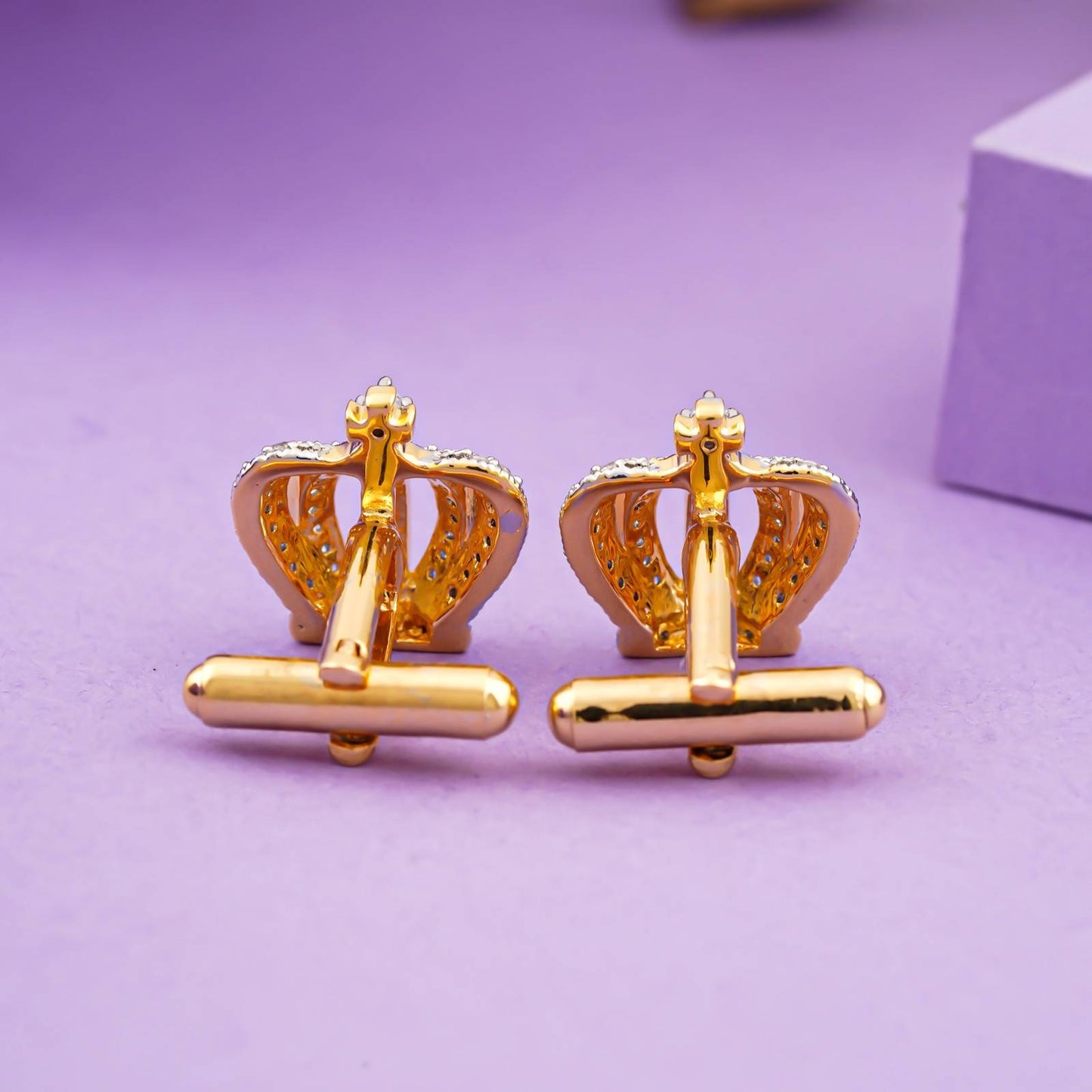 King Crown Diamond Cufflinks with 14K Gold Plated