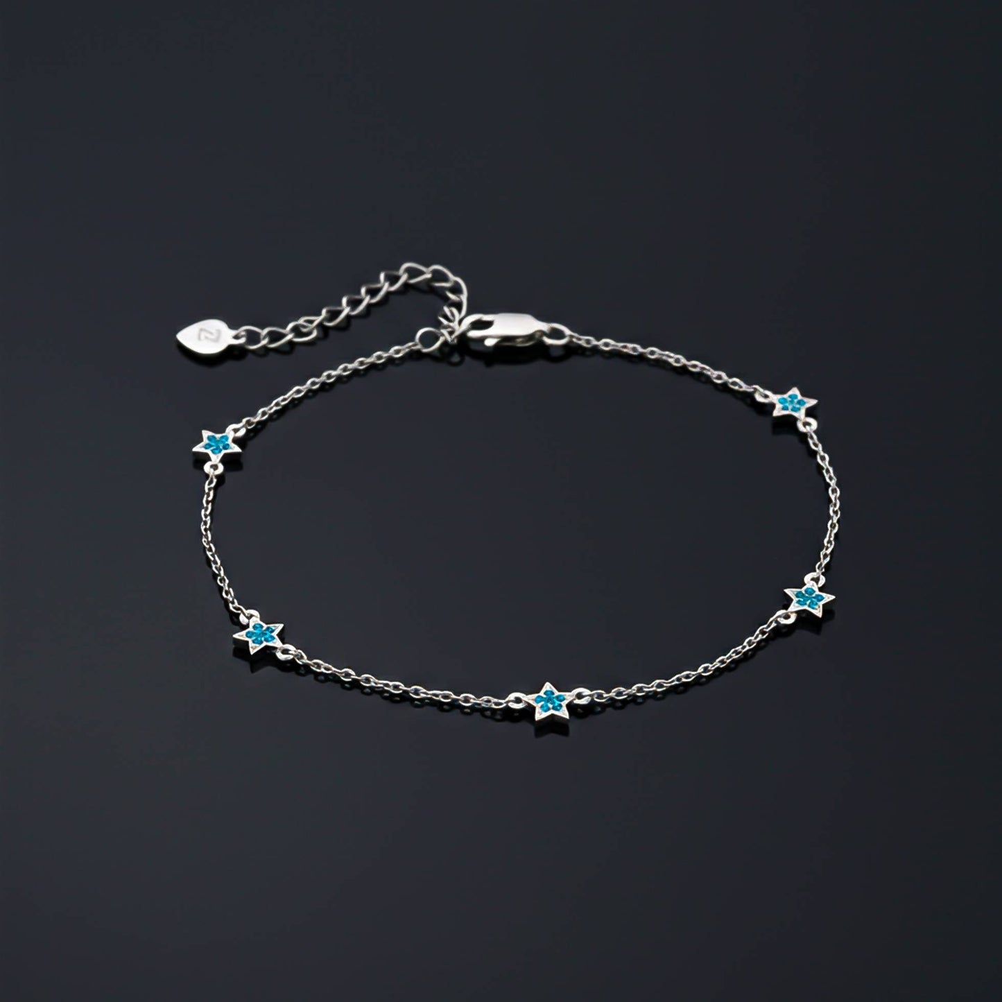 Round Blue Topaz Sterling Silver Stars Anklet With 14K Gold Plated