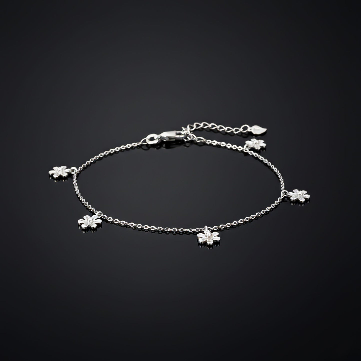 Sterling Silver Flowers Charm Anklet For Her