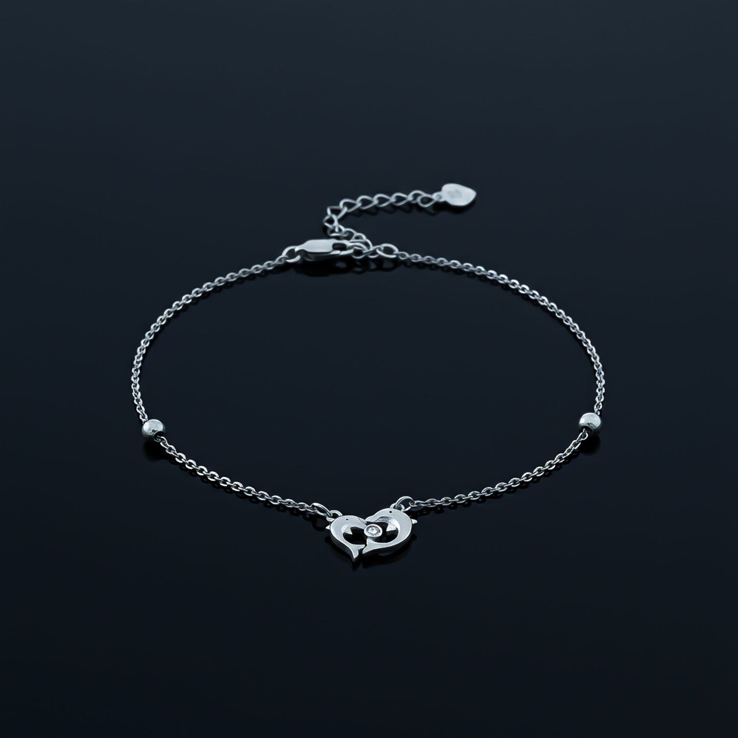 925 Sterling Silver Dolphin Heart Love Anklet With 14K Gold Plated