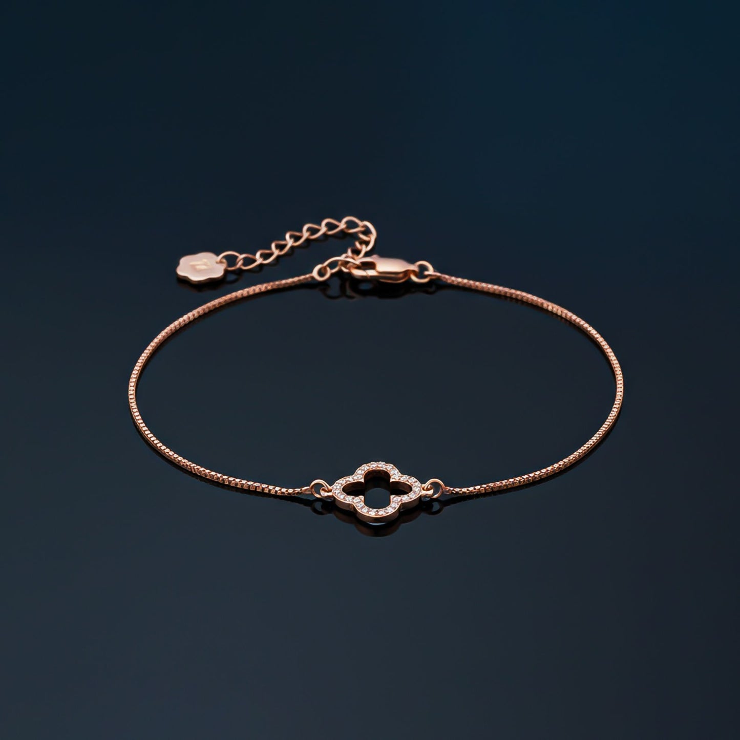 Grace Clover Sterling Silver Anklet With 14K Rose Gold Plated