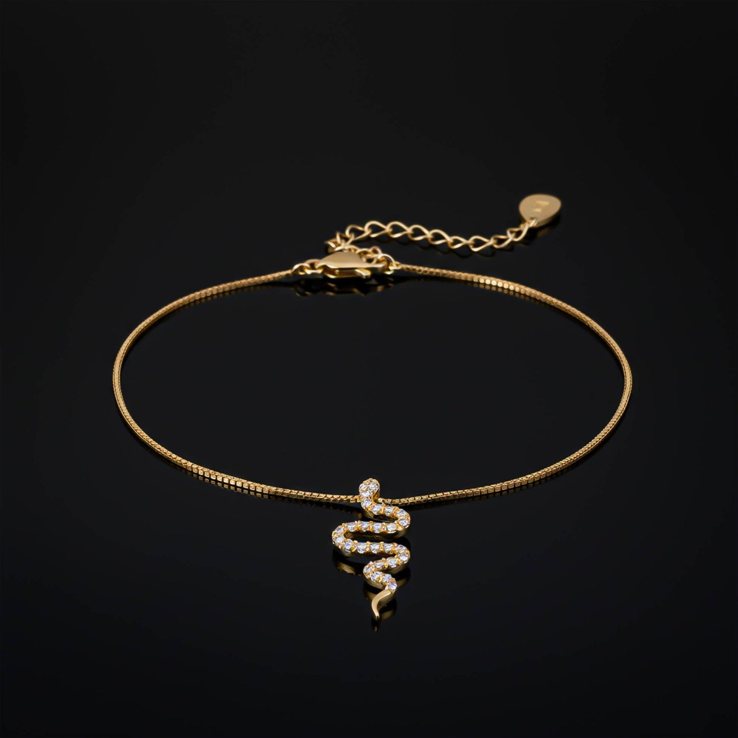 Mini Snake Diamond Anklet 925 Sterling Silver With 14K Gold Plated