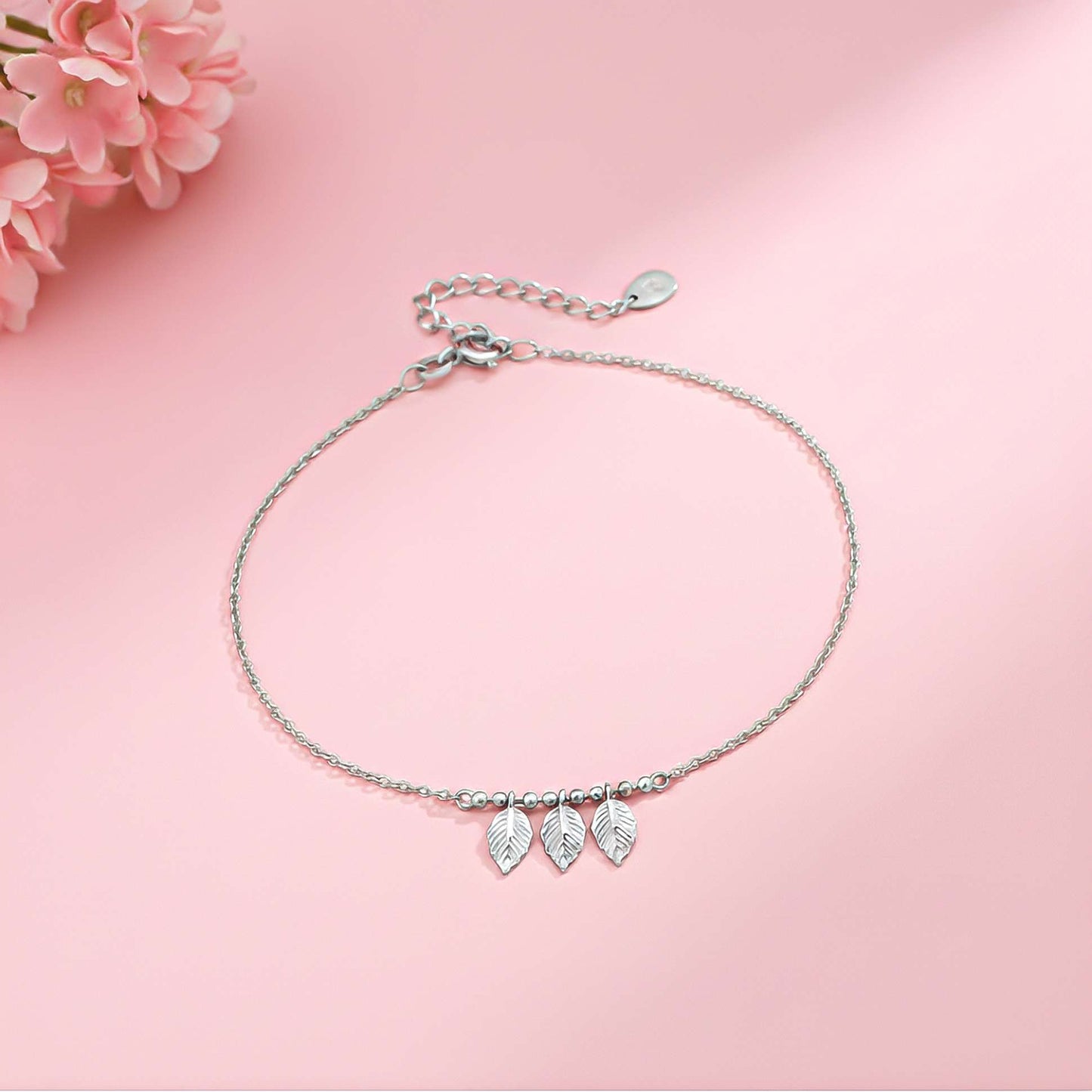 Sterling Silver Leafy Anklet For For Women