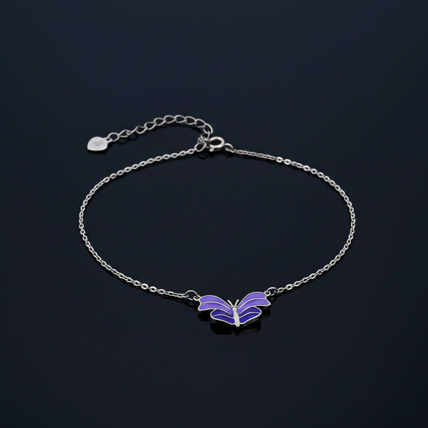 Sterling Silver Purple Enamel Butterfly Anklet For Her
