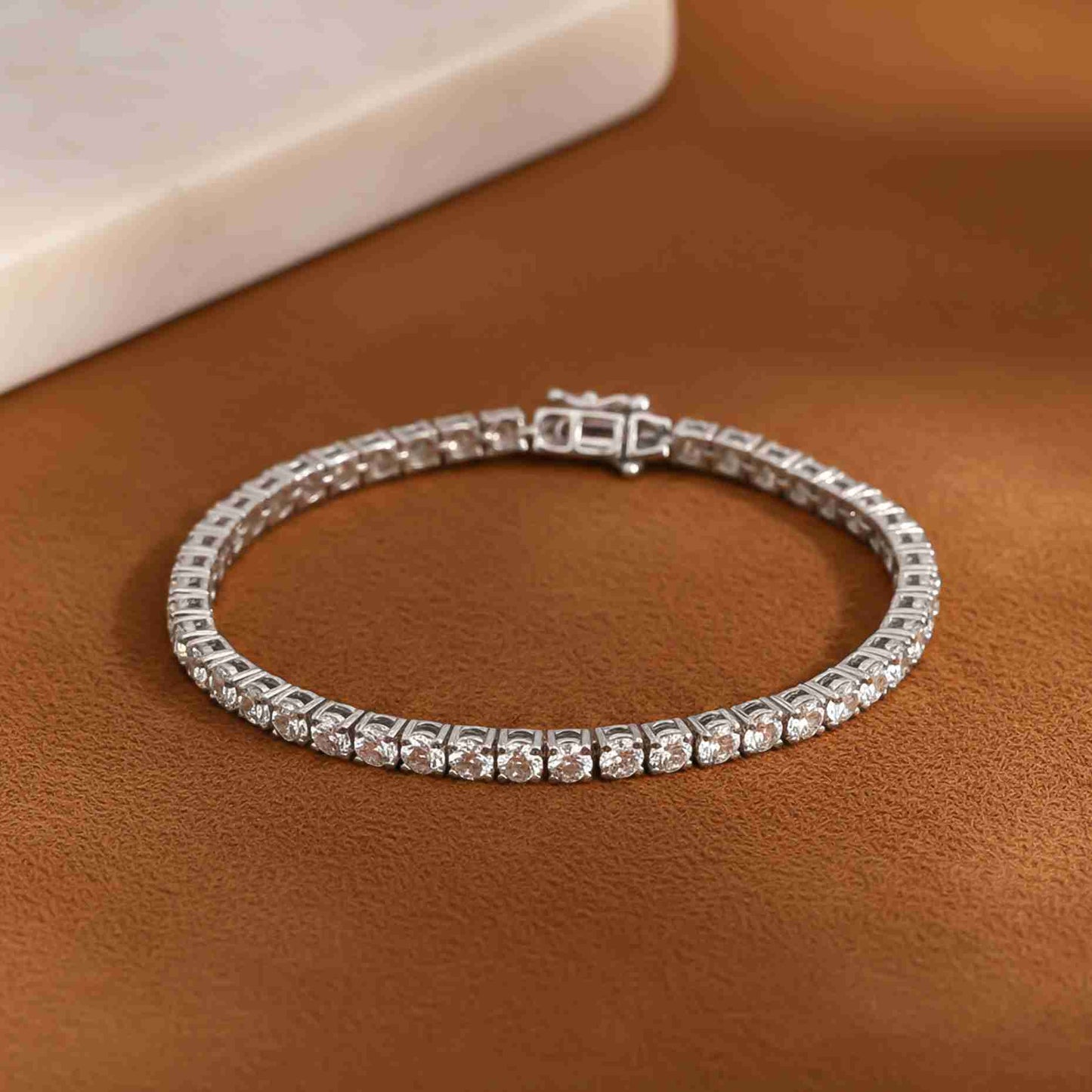 Silver Cubic Zirconia Lobster Claw Tennis Bracelet Gold Vermeil (2.5 Micron)