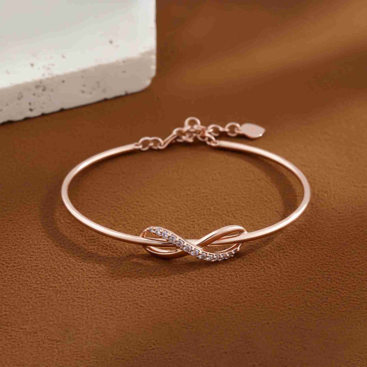 925 Sterling Silver Glittering Infinity Bangle With 14K Rose Gold Plated