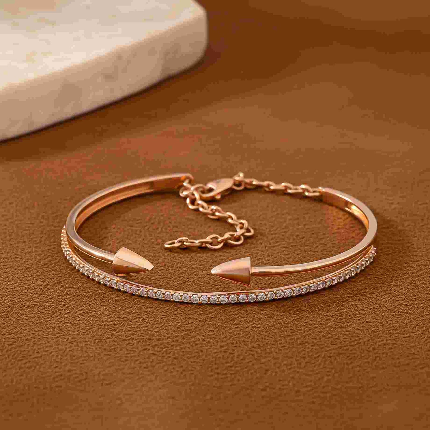Rose Gold Double Arrow Adjustable Bangle Gold Vermeil (2.5 Micron)