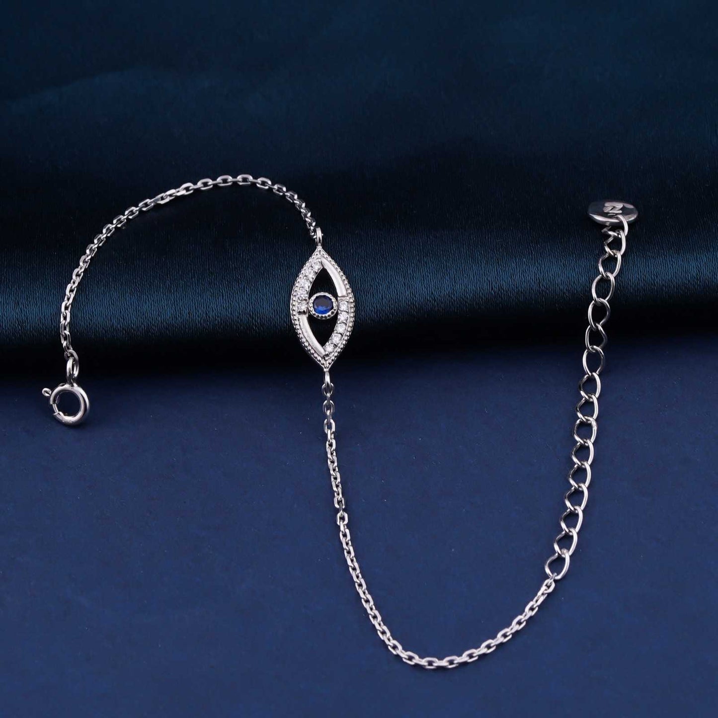 Silver Sapphire Evil Eye Bracelet