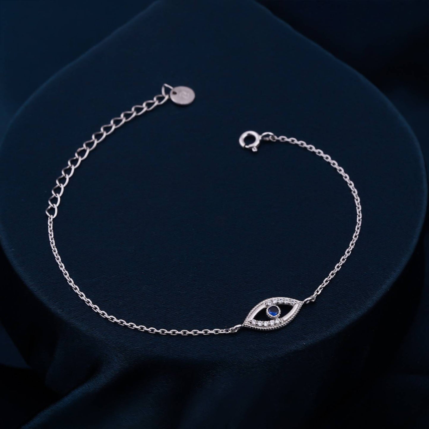 Silver Sapphire Evil Eye Bracelet