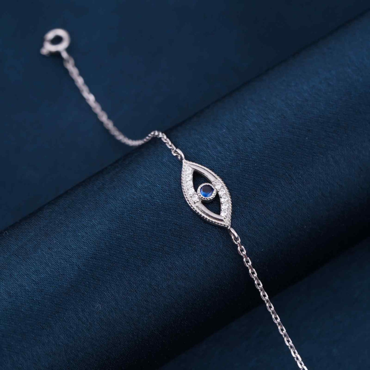 Silver Sapphire Evil Eye Bracelet